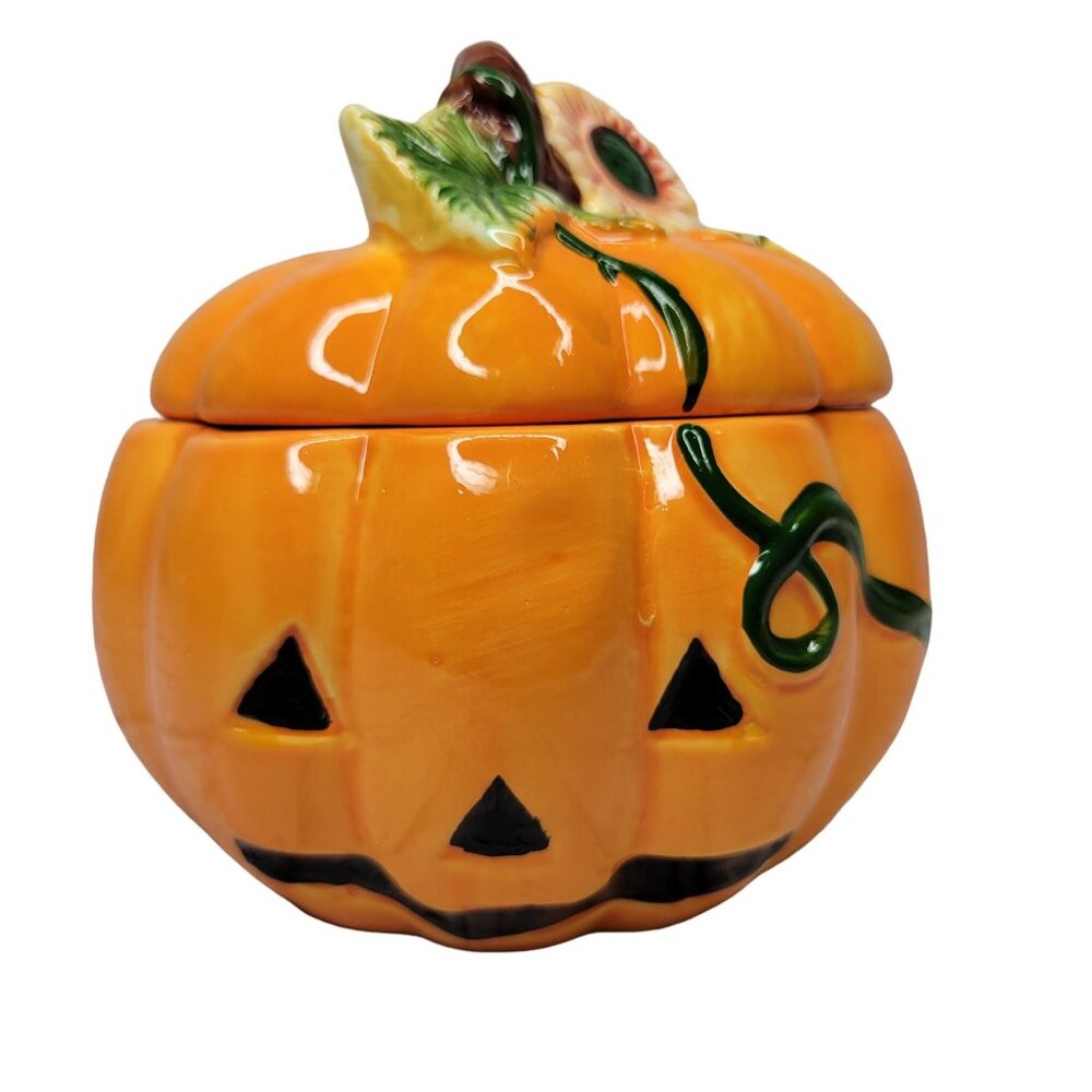 Vintage Royal Norfolk Halloween Pumpkin Ceramic Candy Cookie Jar Fall Autumn Bow - Picture 1 of 7